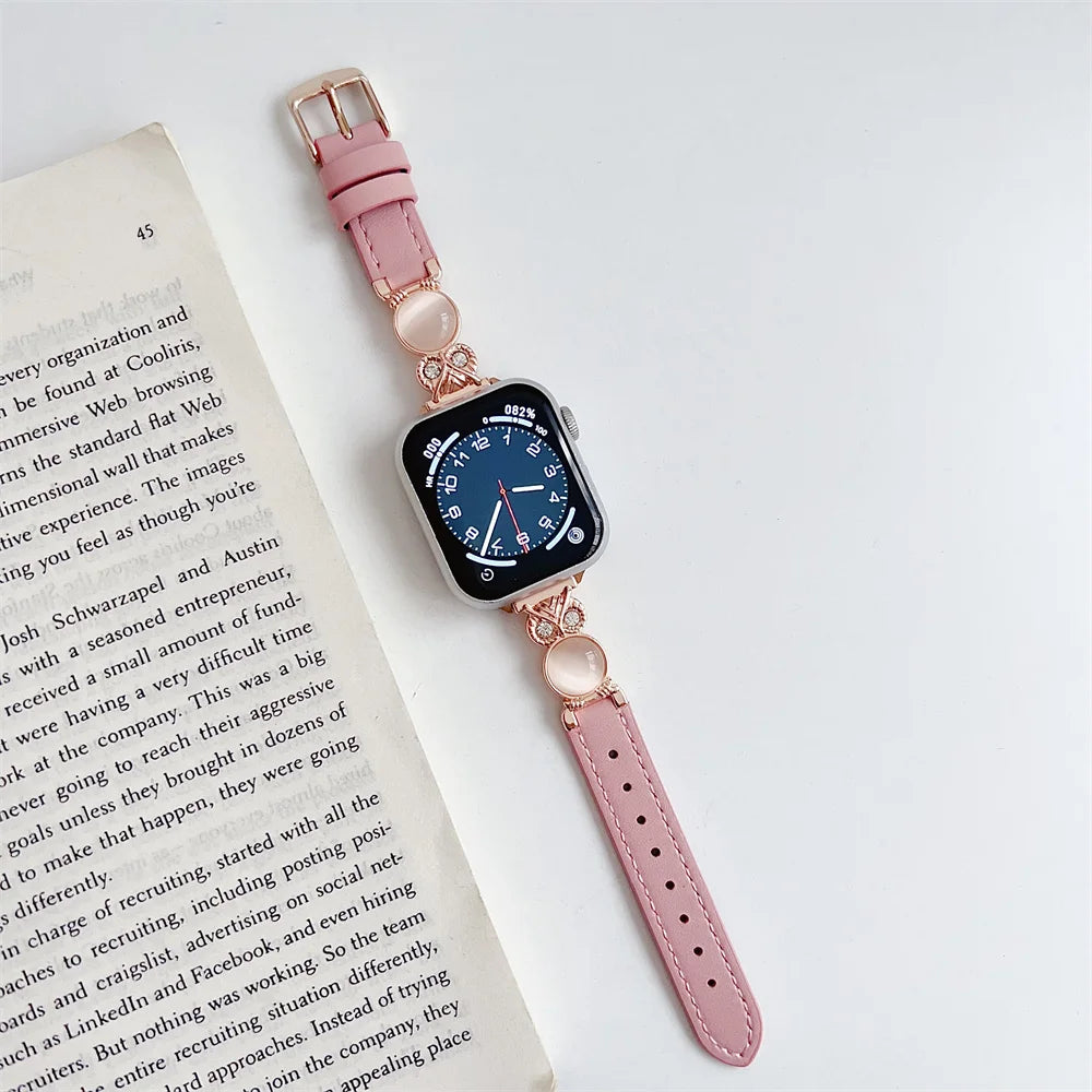 Bandaura Apple Leather translucent stones pink