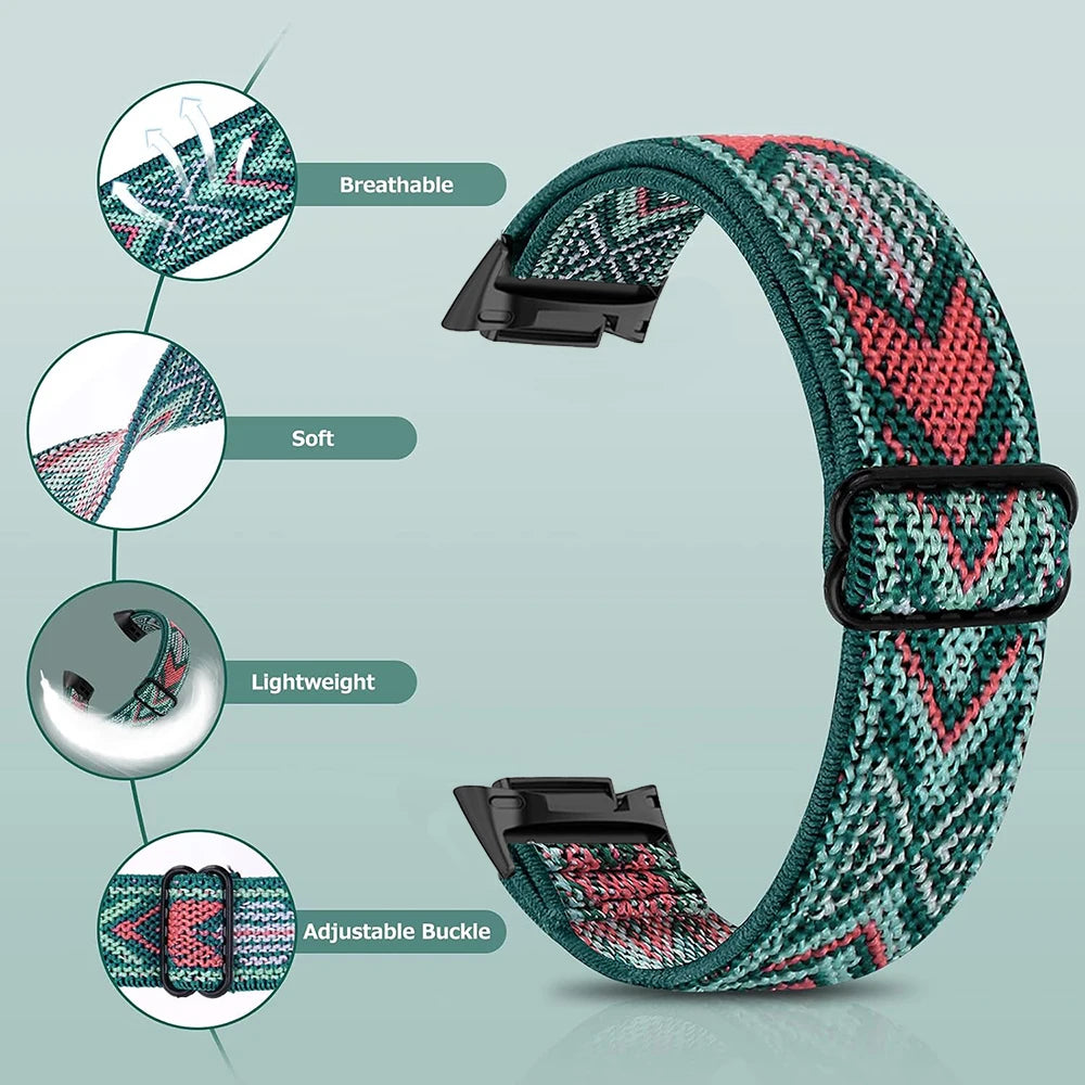 Bandaura fitbit nylon stretch green arrows