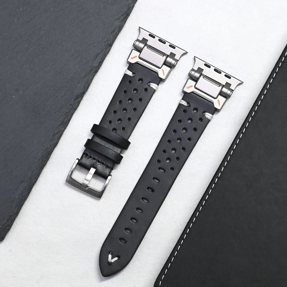 bandaura apple leather commanding black silver